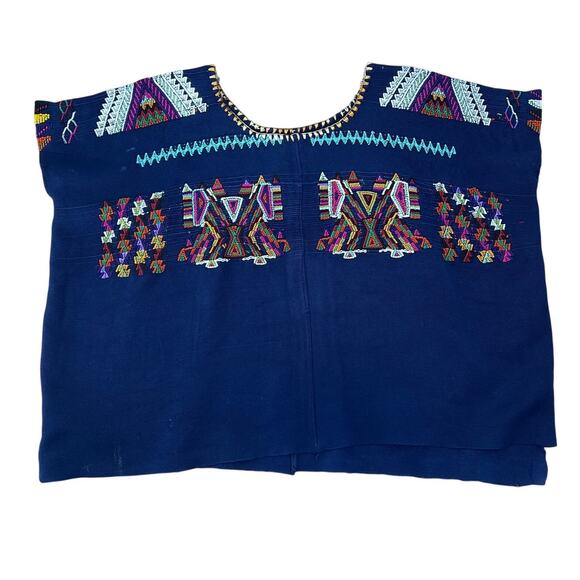 Handmade Woven Guatemalan Chajul Huipil Top Blue - Picture 4 of 8